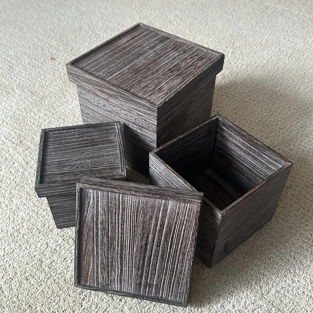 Crate&Barrel Grayish Brown Wooden Storage Boxes